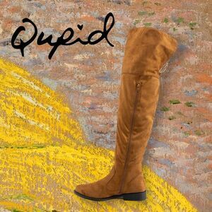 Qupid Over-the-Knee Boots in Cognac Brown